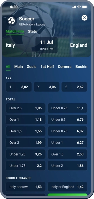 Écran d'ouverture de compte sur l'application 20bet
