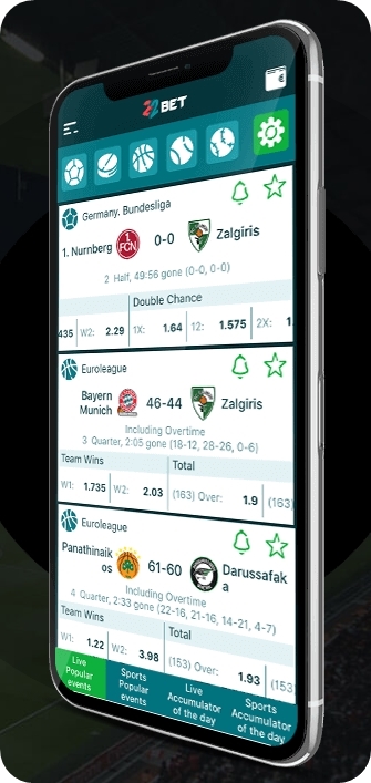 Vue de l'application de paris sportifs de 22bet