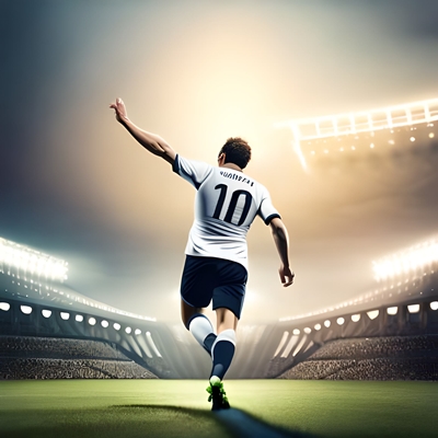 Un footballeur qui a un poing levé sur un terrain