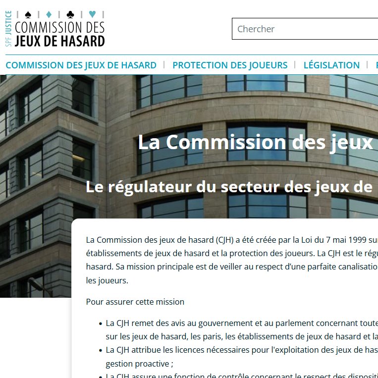 Vue du site gamingcommission.be