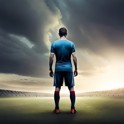 Un footballeur triste de dos