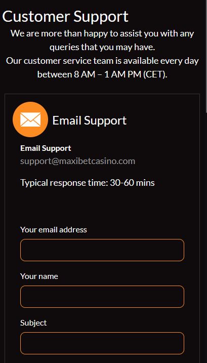 Canaux de contact du support client Maxibet